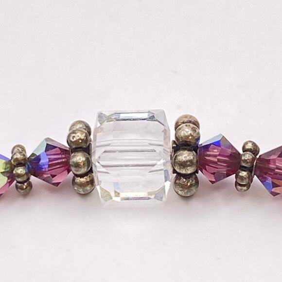 Vintage AB Faceted Crystal Bead Earrings Bracelet Sterling Silver Toggle - Picture 8 of 11